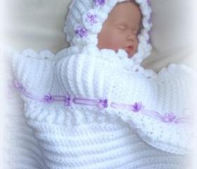 Baby Girl Blanket, bonnet, diaper cover and baby bootie set