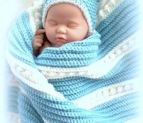Snuggle Bear Blanket and hat set for baby boy or girl