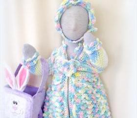Spring colors 12 to18 Month Sweater dress/coat, bonnet and headband set