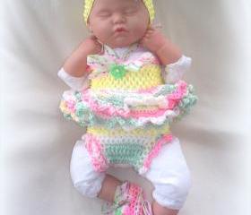 Newborn Baby Girl Little Sunshine Baby Doll Top, Diaper Cover, Headband and Shoes Set