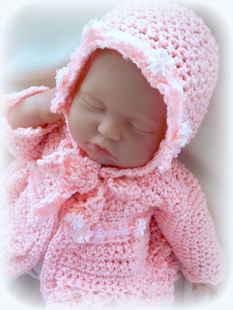 Newborn Sweater/Coat and Bonnet Set 0 to 6 months Peach 